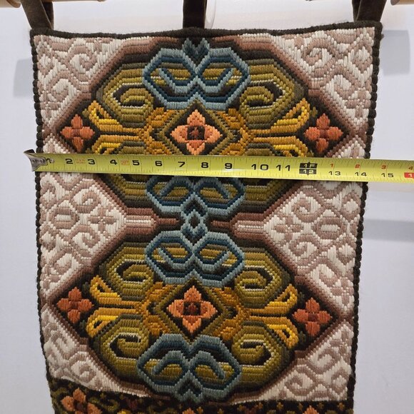 Vintage Swedish Folk Ark Handmade Woven Wool Wall Hanging with Bamboo Rod - Picture 8 of 16